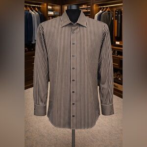 Banana Republic Men’s Dress Shirt 18–18.5 XXL Brown White Stripe Button Down
